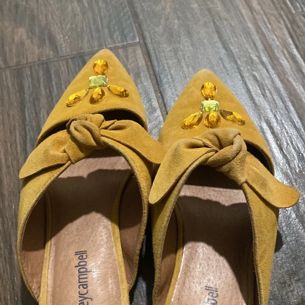 Jeffrey Campbell pointy yellow embellished flats slip on